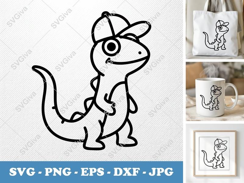Lizard in a Cap SVG PNG DXF EPS | Cartoon Reptile Cut File Cricut Silhouette