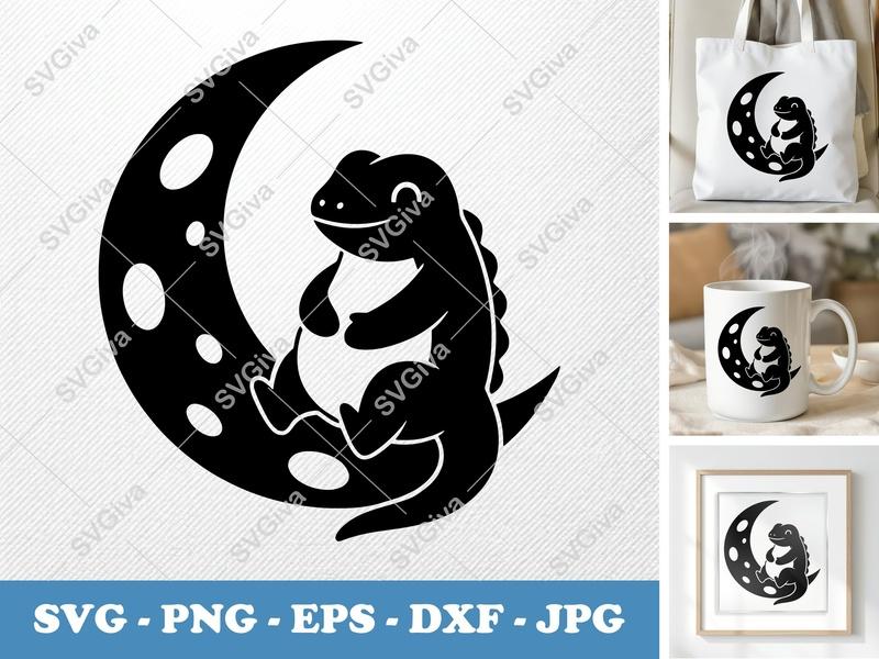 Lizard on Moon SVG | Puffy Soft Forms | Pillow-Soft Cut File | PNG DXF EPS | Cricut Silhouette Ready