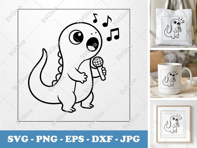 Lizard Singing SVG | Friendly Bean-Shaped Cut File | PNG, DXF, EPS for Cricut & Silhouette