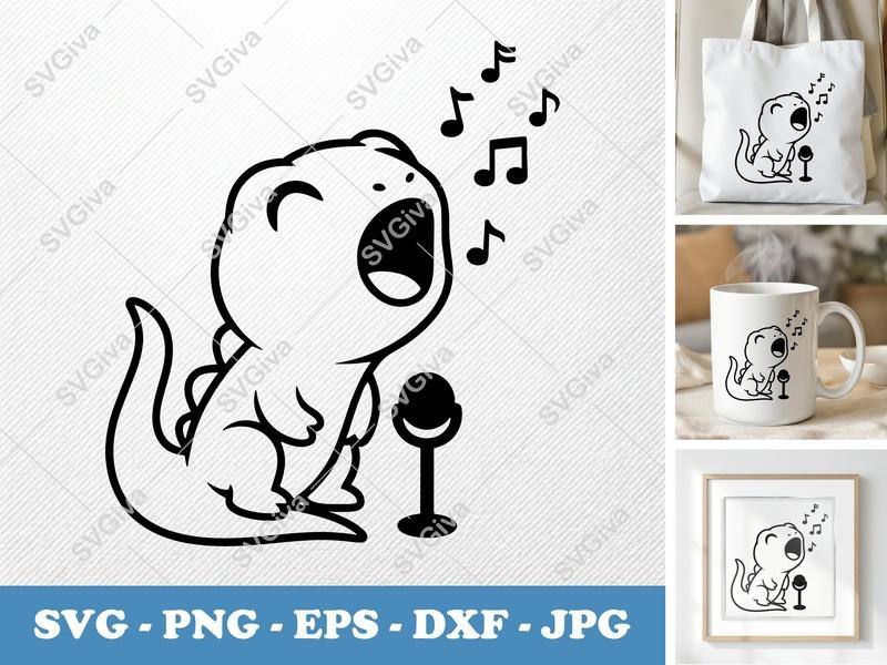 Lizard Singing SVG | Music Cut File PNG DXF EPS Cricut Silhouette