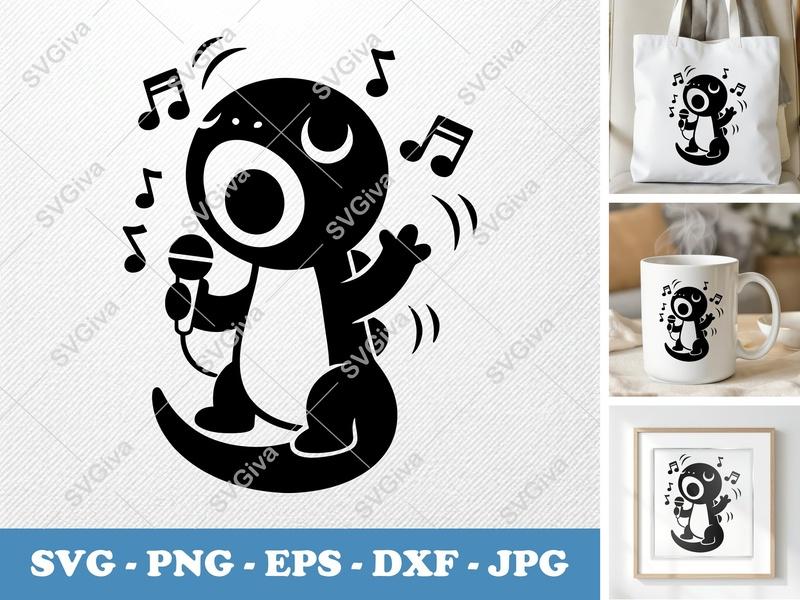 Lizard Singing SVG, PNG, EPS, DXF | Cute Music Lizard Cut File for Cricut or Silhouette | Cartoon Animal Vinyl Design