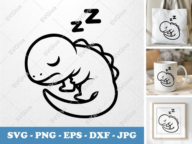 Lizard Sleeping SVG, Puffy Pillow Soft Shapes, No Sharp Corners | PNG DXF EPS | Cricut Silhouette File