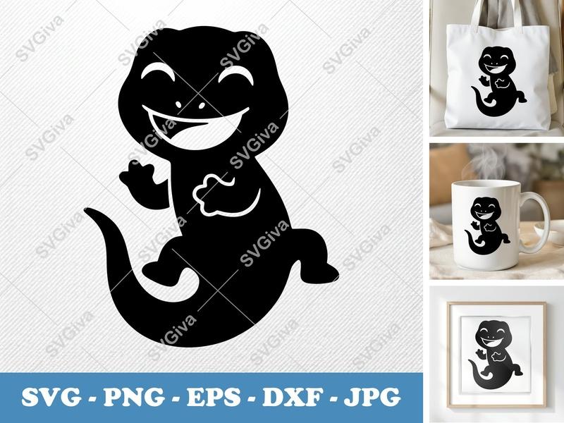 Lizard Smiling Happily SVG | Puffy, Inflated Shapes | PNG DXF EPS | Cricut Silhouette File