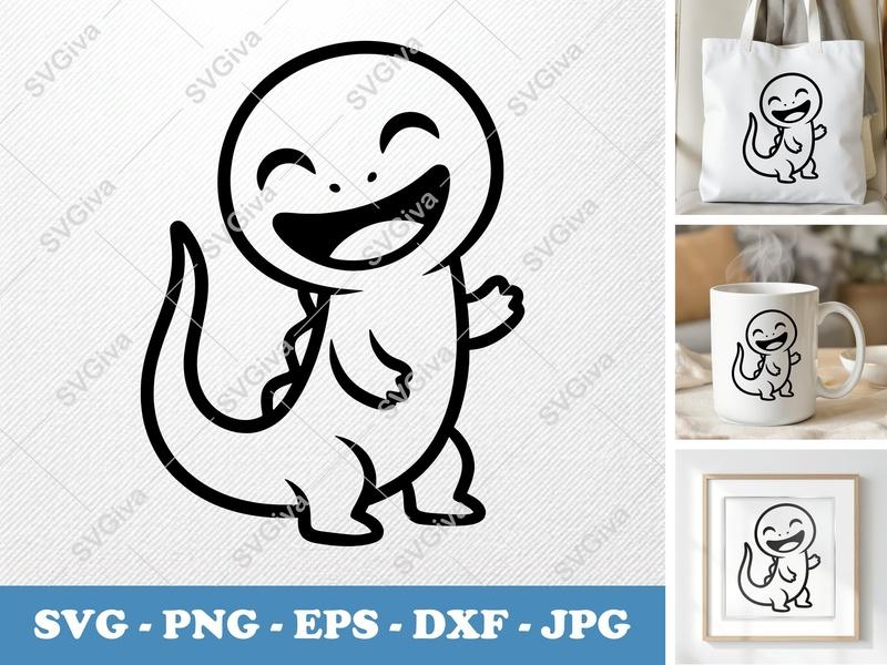 Lizard Smiling Happily SVG | Puffy Pillow Soft Shapes | PNG DXF EPS | Cricut Silhouette Cut File