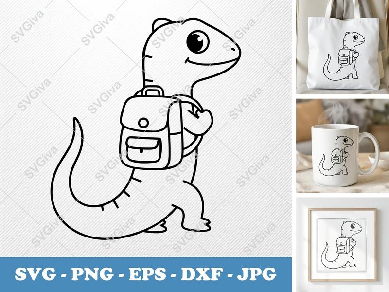 Lizard SVG | Back to School Cute Animal PNG, EPS, DXF | Modern Outline Cut File for Cricut, Silhouette
