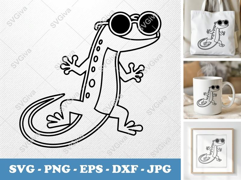 Lizard SVG, Cool Gecko with Sunglasses, Modern Animal Cut File | PNG EPS DXF for Cricut & Silhouette, Reptile Clipart