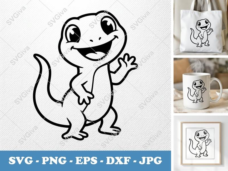 Lizard SVG | Cute Cartoon Gecko | Modern Clean Design | PNG EPS DXF | Cricut Silhouette File