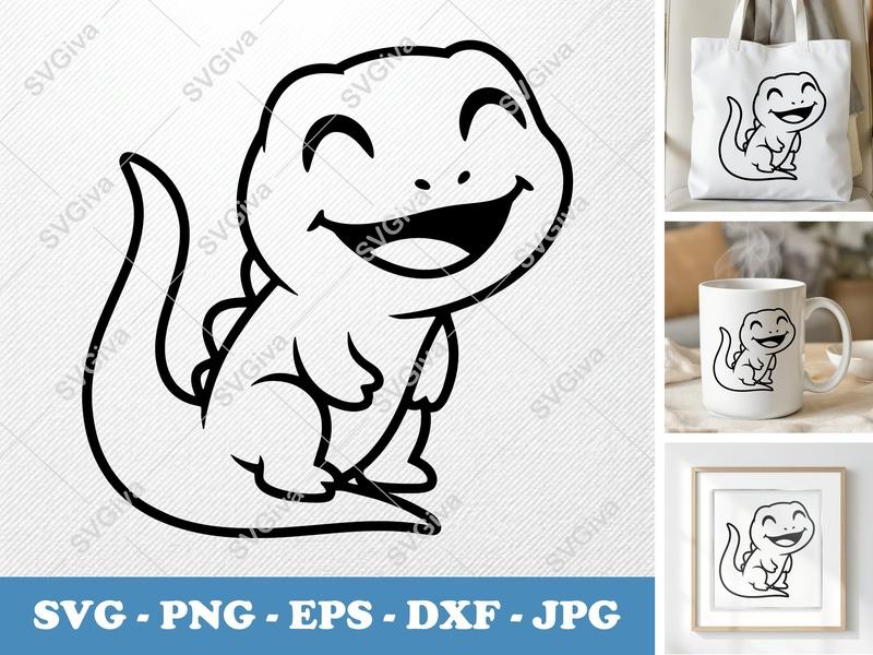 Lizard SVG | Cute Happy Cartoon Reptile Cut File | PNG EPS DXF for Cricut & Silhouette | Animal Vector Clipart