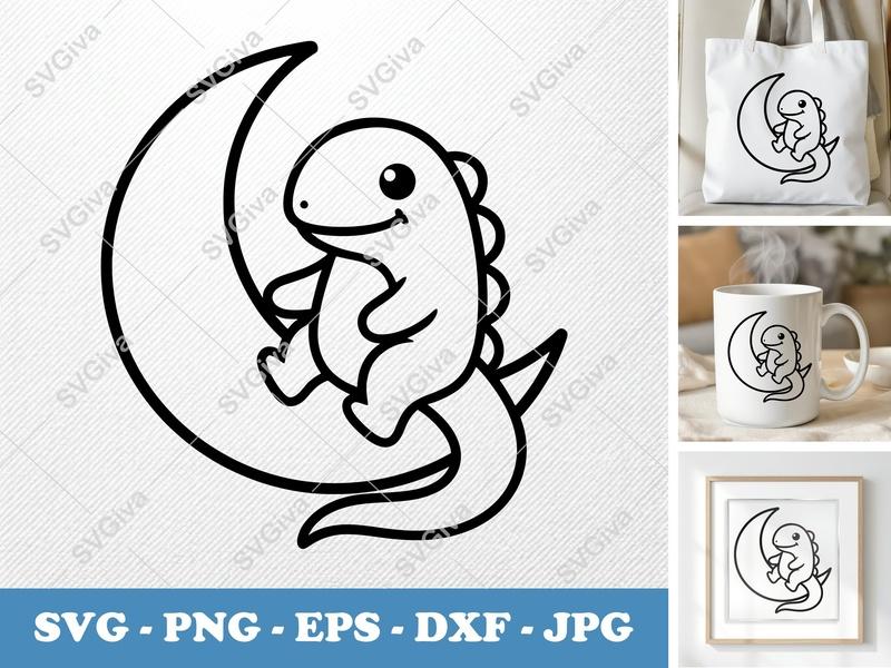 Lizard SVG, Friendly Rounded Bean-Shaped Moon Design | PNG DXF EPS Cut File for Cricut Silhouette