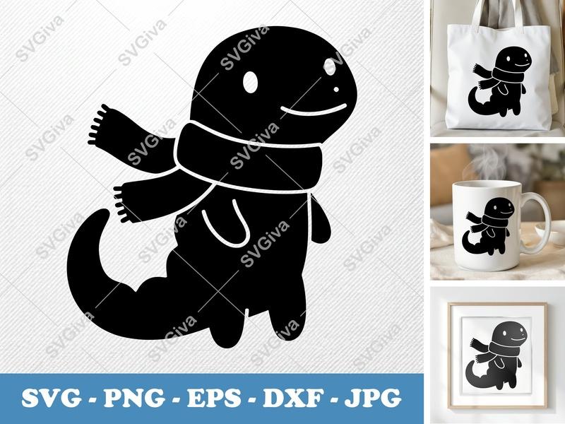 Lizard SVG | Puffy Animated Style | Wearing Scarf | PNG DXF EPS | Cricut Silhouette File