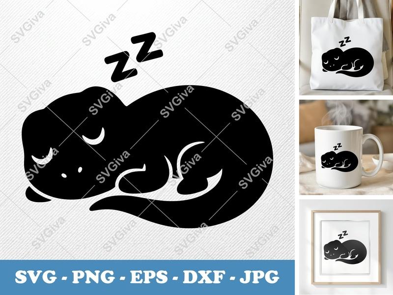Lizard SVG | Sleeping Cute Reptile Cut File PNG EPS DXF | Modern Gecko Cricut Silhouette Design | Cartoon Animal Vector Art