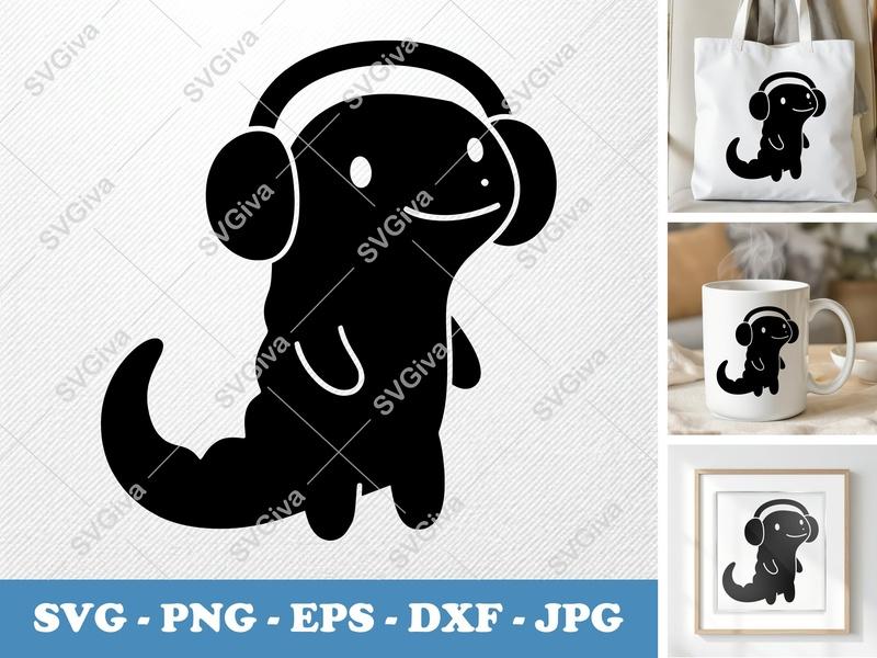 Lizard Wearing Headphones SVG | Puffy Soft Forms | PNG DXF EPS | Cricut Silhouette File