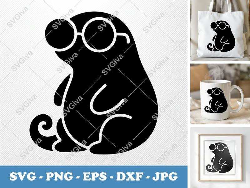 Lizard wearing Sunglasses SVG PNG DXF EPS | Cricut Silhouette Cut File | Puffy Animal Vector Art