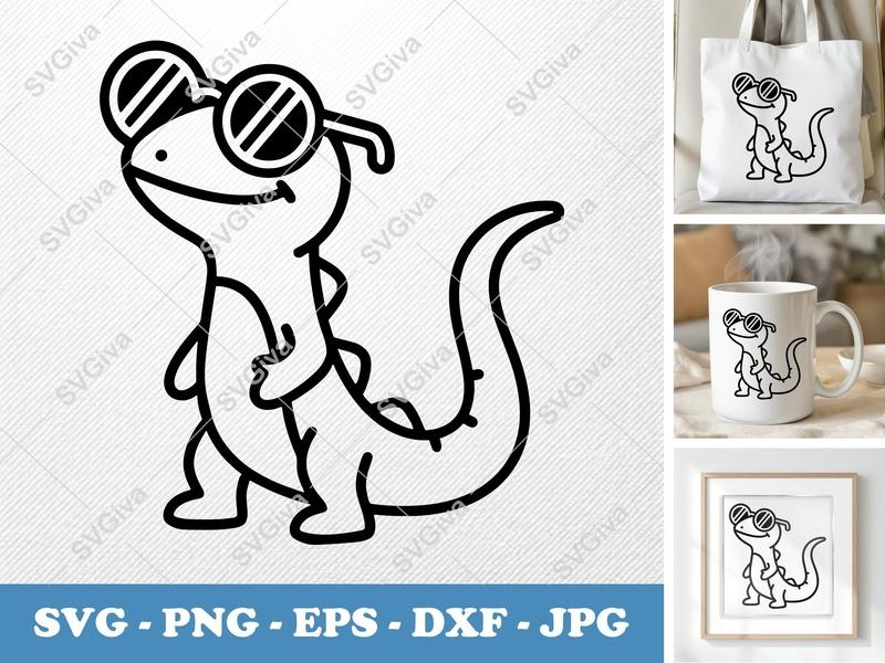 Lizard with Sunglasses SVG PNG DXF EPS | Cool Reptile Cut File for Cricut Silhouette