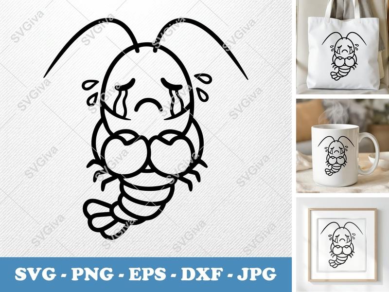 Lobster Crying SVG | Cut File PNG DXF EPS for Cricut Silhouette | Friendly Rounded Body Bean Shape Art