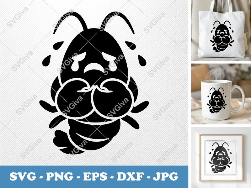 Lobster Crying SVG, Cute Sad Lobster Clipart, Seafood PNG, EPS, DXF for Cricut & Silhouette, Ocean Animal Vector