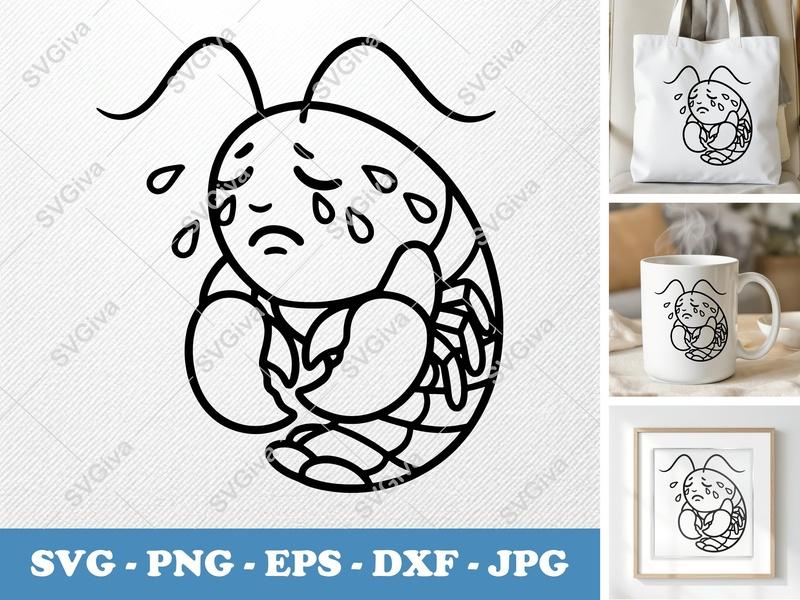Lobster Crying SVG, Sad Seafood PNG, EPS, DXF | Cute Tears Clipart for Cricut, Silhouette, Shirt Design | Modern Clean Line Art