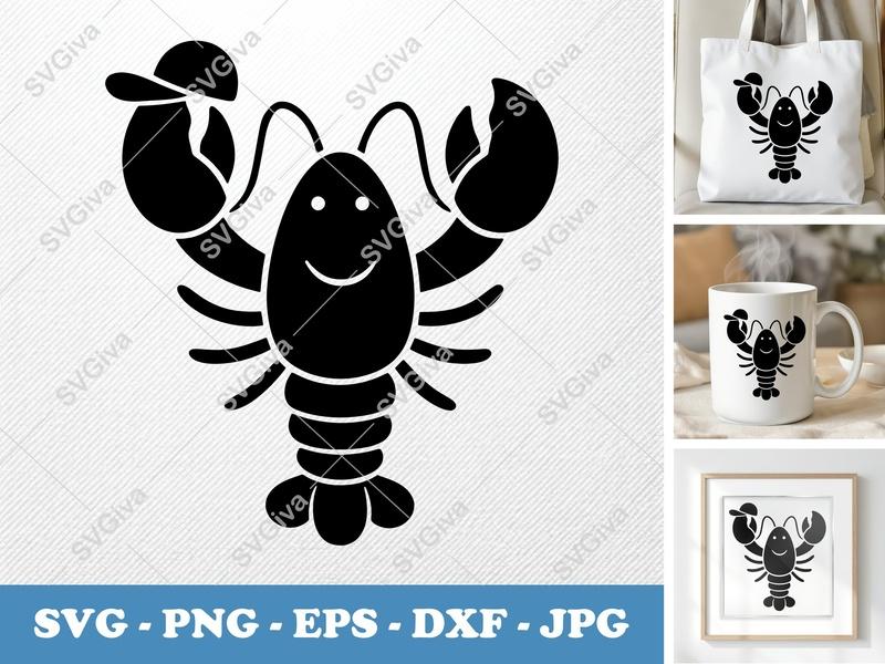 Lobster in a Cap SVG | Puffy Soft Shapes Cut File | Inflated Pillow-Soft Vector | PNG DXF EPS for Cricut Silhouette