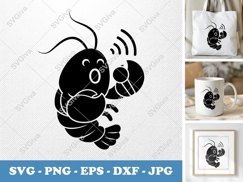 Lobster Singing SVG PNG DXF EPS | Cartoon Seafood Cut File Cricut Silhouette