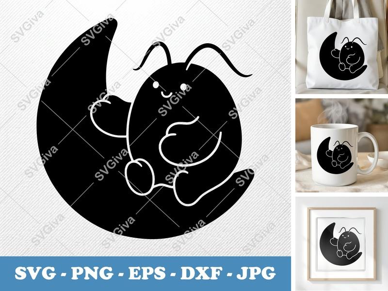 Lobster Sitting on Moon SVG | Puffy Cartoon Design | PNG DXF EPS | Cricut Silhouette File