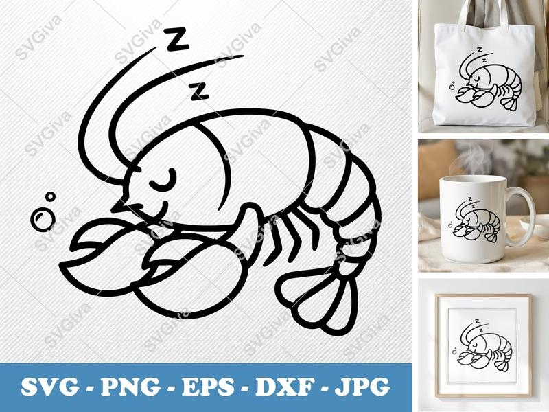 Lobster Sleeping SVG PNG DXF EPS | Cute Ocean Animal Cut File for Cricut Silhouette