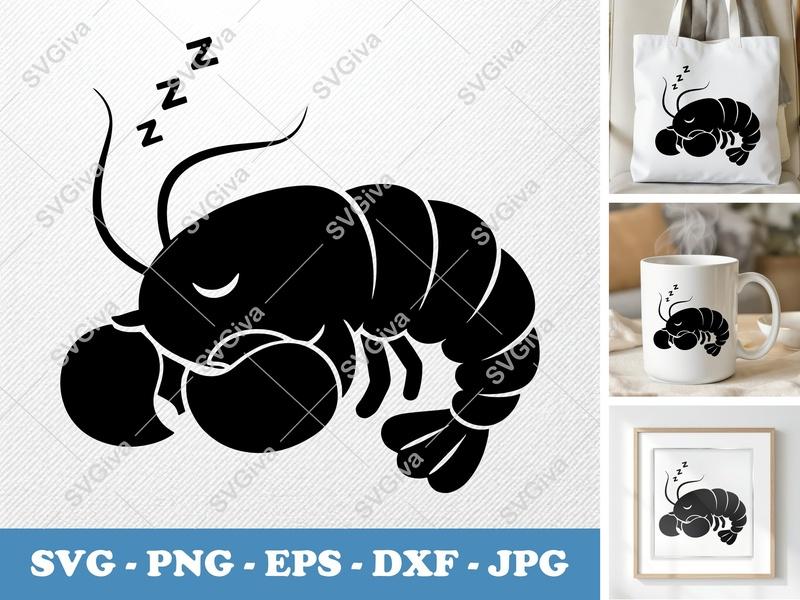 Lobster Sleeping SVG | Puffy Ocean Crustacean PNG DXF EPS Cricut Silhouette File
