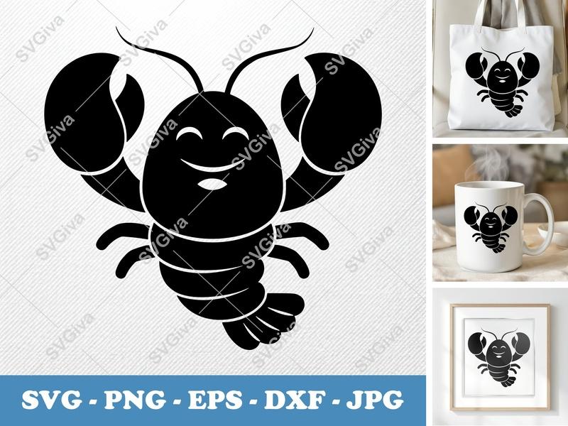 Lobster Smiling Happily SVG PNG DXF EPS | Cricut Silhouette Cut File | Sea Animal Design