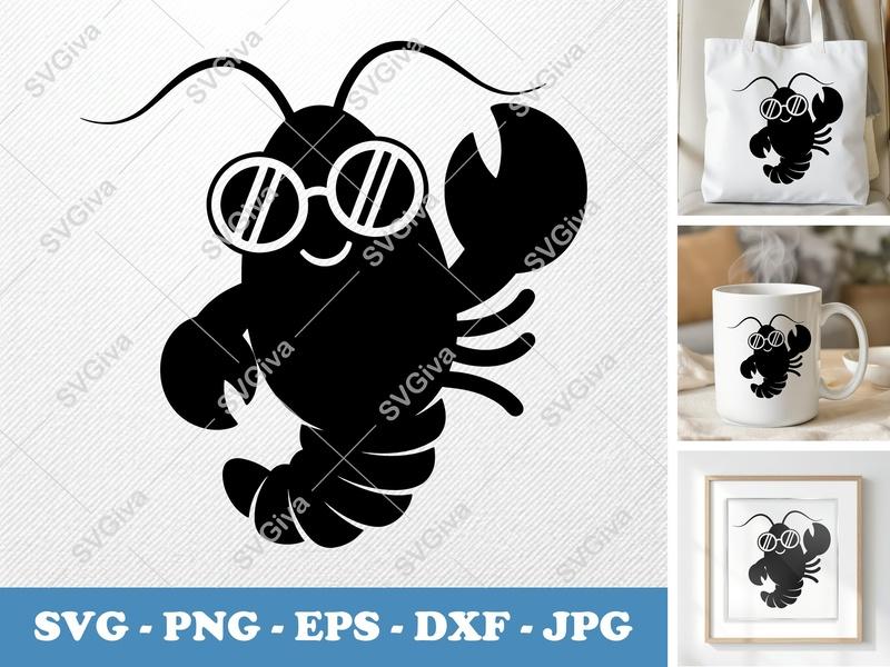 Lobster SVG, Cool Lobster with Glasses, Modern Design PNG EPS DXF for Cricut & Silhouette