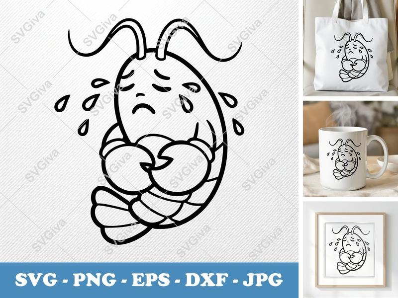 Lobster SVG, Crying Sad Lobster Clipart, Modern Clean Design, PNG EPS DXF for Cricut Silhouette, Outline Vector Cut File