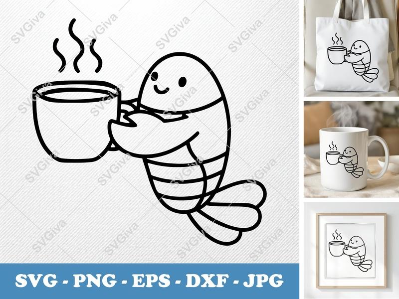 Lobster SVG | Cute Coffee Lover Crab Clipart, Modern Sea Animal Design | PNG EPS DXF for Cricut & Silhouette