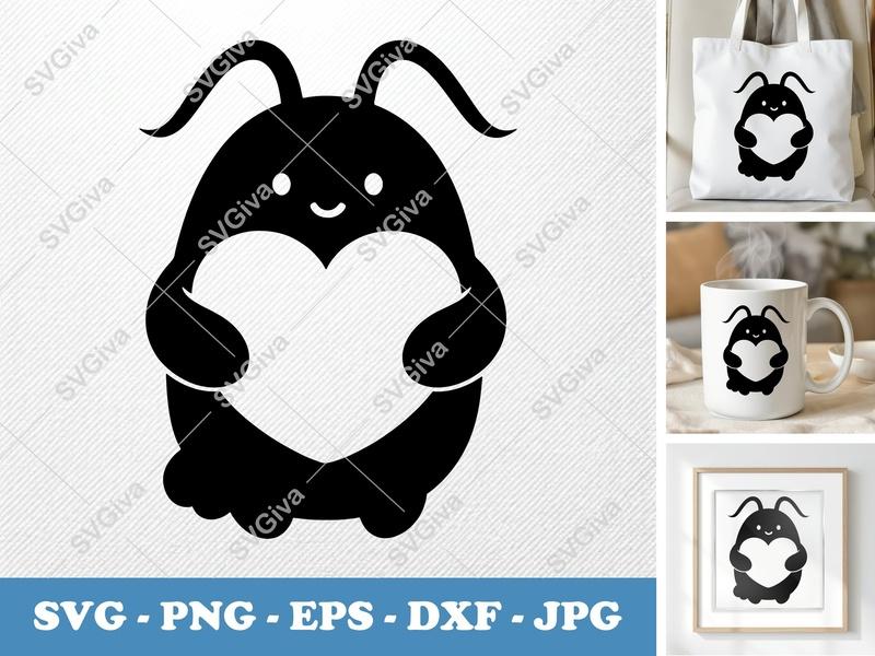 Lobster SVG Cute Heart | Modern Clean Design, Kawaii Animal | PNG EPS DXF for Cricut, Silhouette