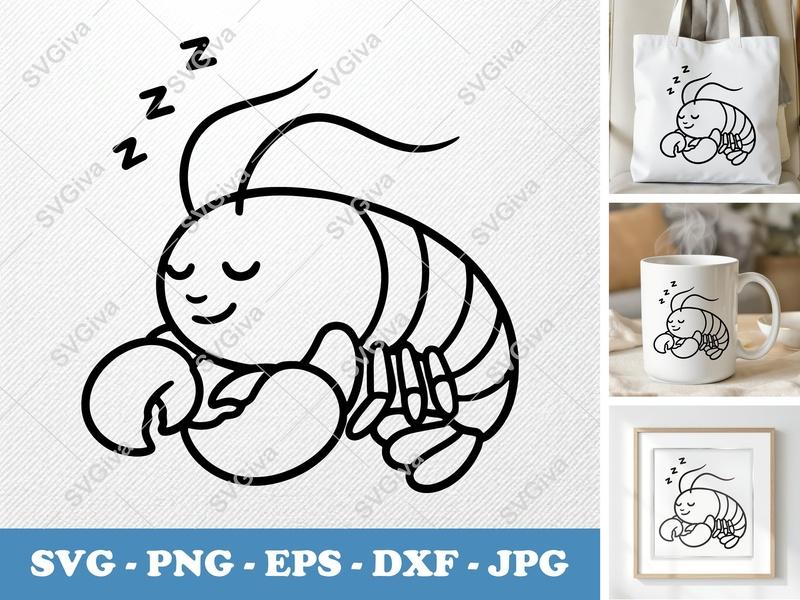 Lobster SVG, Sleeping Lobster Clipart, Cute Sea Animal PNG, EPS, DXF for Cricut & Silhouette, Nautical Ocean Life Cut File