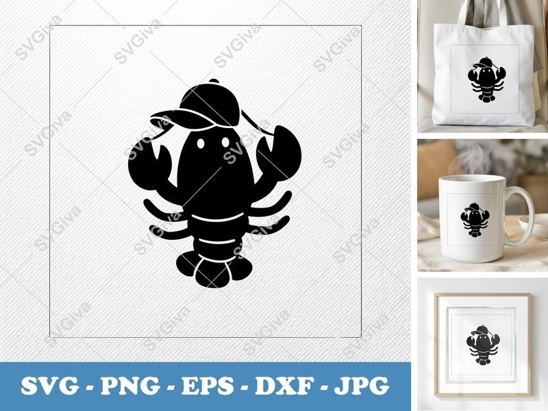 Lobster SVG with Hat | Modern Clean Design, Sea Animal Clipart | PNG EPS DXF for Cricut Silhouette
