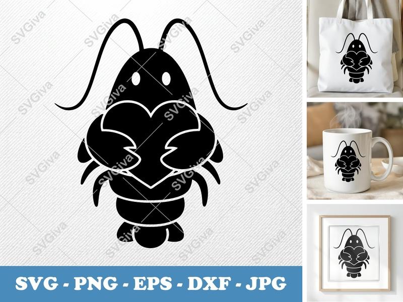 Lobster SVG with Heart, Love Design, Seafood Clipart, Digital Download PNG EPS DXF for Cricut & Silhouette