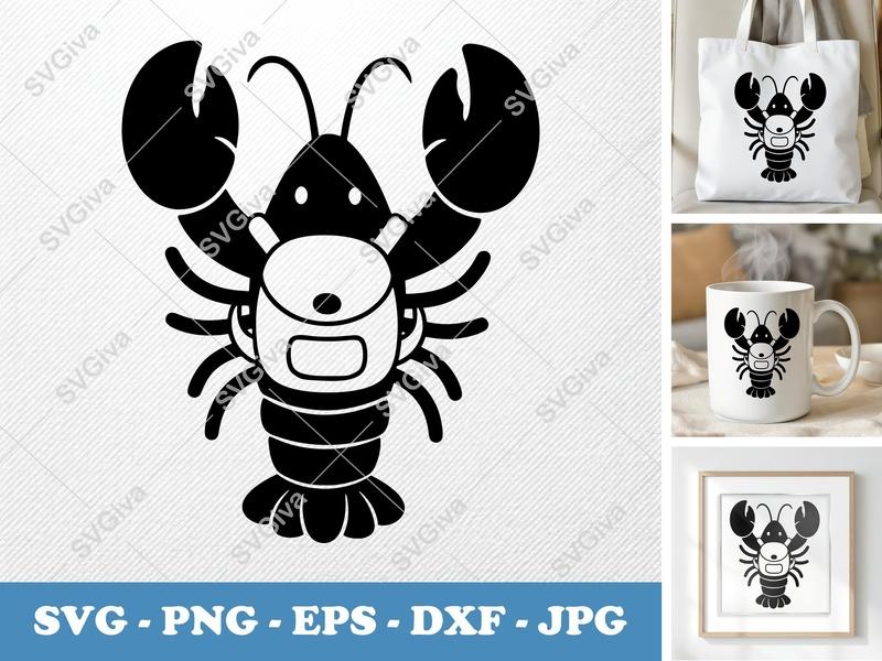 Lobster wearing backpack SVG, Puffy Inflatable Design, PNG DXF EPS for Cricut Silhouette
