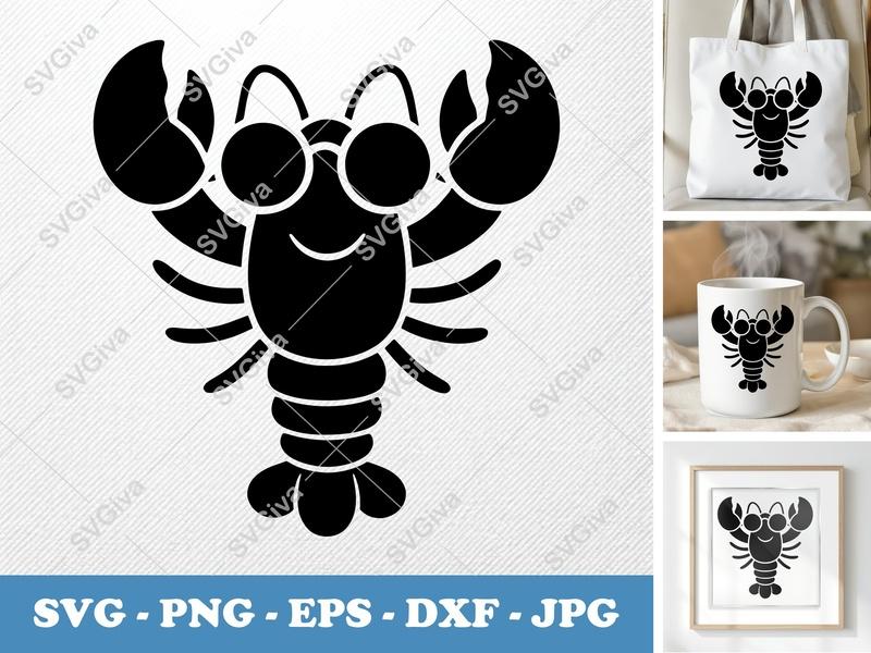 Lobster Wearing Sunglasses SVG | Puffy Soft Forms Cut File | PNG DXF EPS | Cricut Silhouette Design