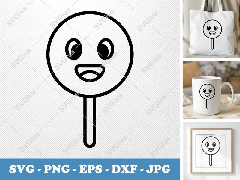 Lollipop Happy Face SVG | Smile Emoji Cut File | PNG EPS DXF | Cricut Silhouette Design | Candy Outline