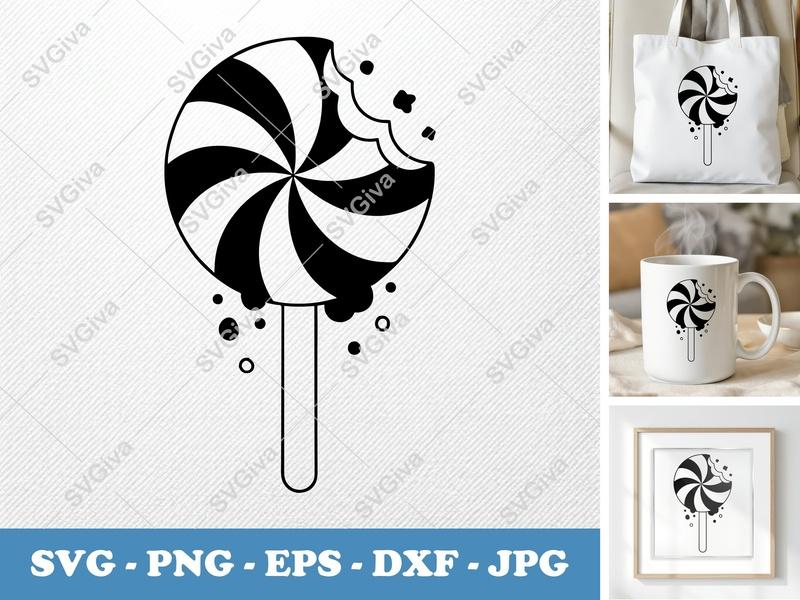 Lollipop Partially Eaten SVG | Puffy Candy Design | Inflated Sweet Treat PNG DXF EPS | Cricut Silhouette File