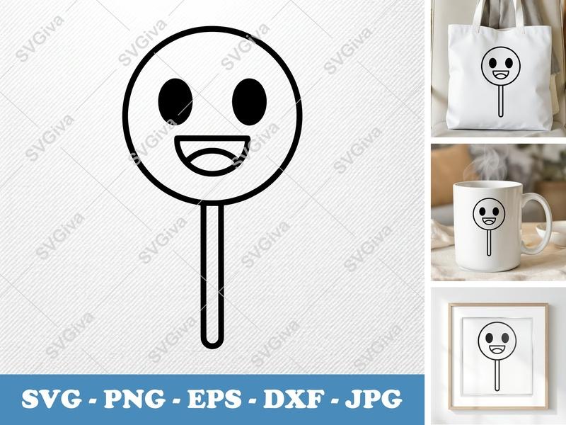 Lollipop Smiling Face SVG | Friendly Bean-Shaped Cut File for Cricut, Silhouette | PNG DXF EPS Vector