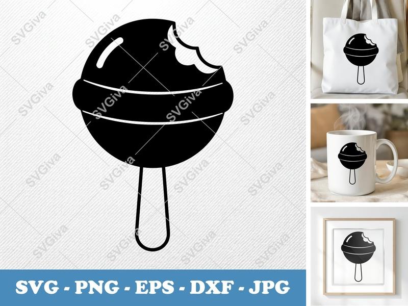 Lollipop SVG | Bitten Candy Cut File | Modern Sweet Treat PNG EPS DXF | Cricut Silhouette Design