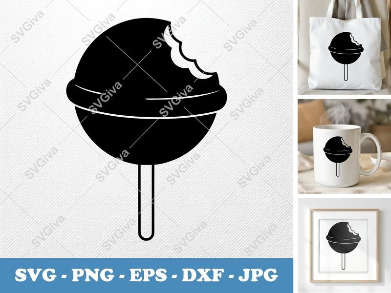 Lollipop SVG | Bitten Candy Cut File | Sweet Treat PNG EPS DXF | Cricut Silhouette Design | Modern Snack Vector