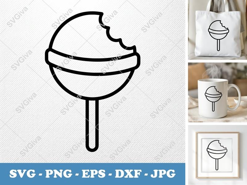 Lollipop SVG | Bitten Candy Cut File | Sweet Treat PNG, EPS, DXF for Cricut & Silhouette Machines