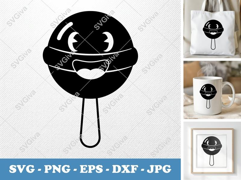 Lollipop SVG, Cute Candy Face PNG, EPS, DXF | Modern Sweet Treat Cut File for Cricut, Silhouette