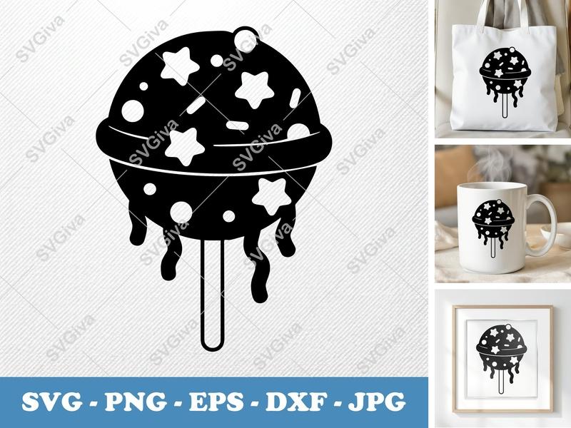 Lollipop SVG | Modern Candy with Sprinkles & Stars | EPS, DXF, PNG for Cricut & Silhouette