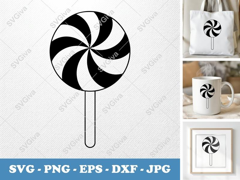 Lollipop SVG | Puffy Swirl Candy | Soft Inflated Shapes | PNG DXF EPS | Cricut Silhouette Cut File