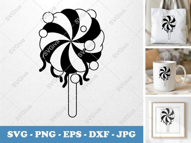 Lollipop SVG | Swirl Candy Cut File | Modern Striped Sweet | PNG EPS DXF for Cricut, Silhouette