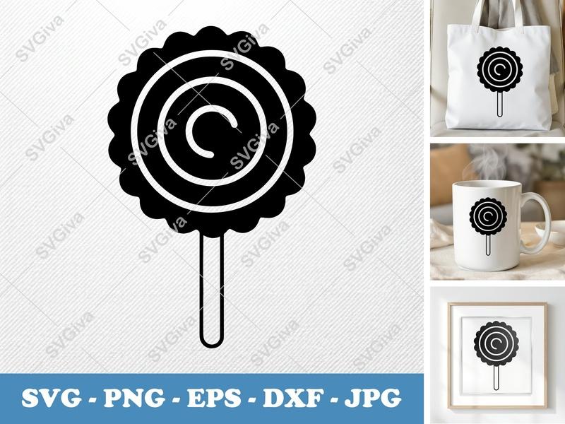 Lollipop SVG, Swirl Candy PNG EPS DXF, Scalloped Edge Lollipop Cut File for Cricut & Silhouette, Sweet Treat Vector Clipart
