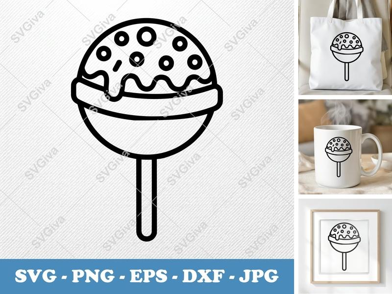 Lollipop SVG with Drizzle Sprinkles | Clean Modern Candy Design | PNG EPS DXF | Cricut Silhouette Cut File