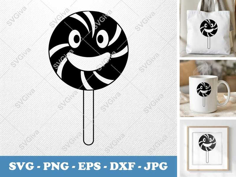 Lollipop with Smiling Face SVG, Puffy Shapes Vector, Inflated Style PNG DXF EPS for Cricut Silhouette