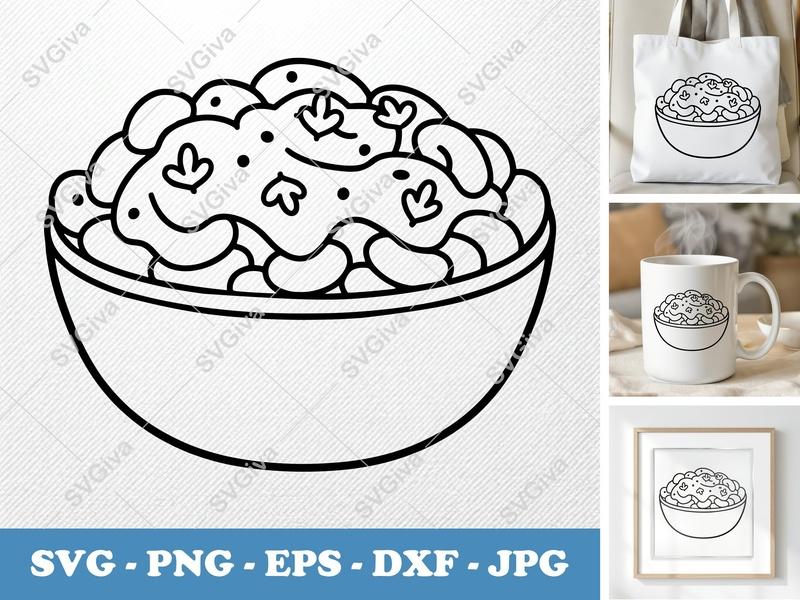 Mac And Cheese SVG | Bowl of Macaroni, Noodles, Food | PNG EPS DXF | Cricut Silhouette Cut File, Modern Kitchen Clipart